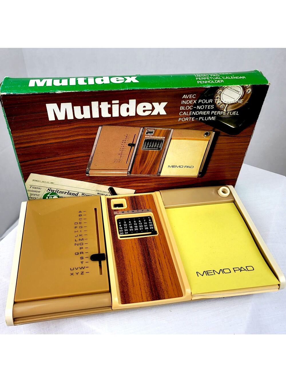 Vintage Multidex Desktop Organizer Telephone Index Memo Pad Perpetual Calendar